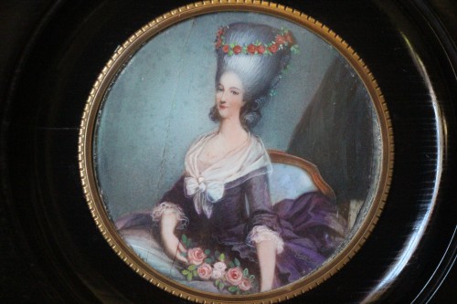 Restauration - Charles X - Portrait de la princesse de Lamballe d'après A-F Callet, miniature sur ivoire, XIXe.