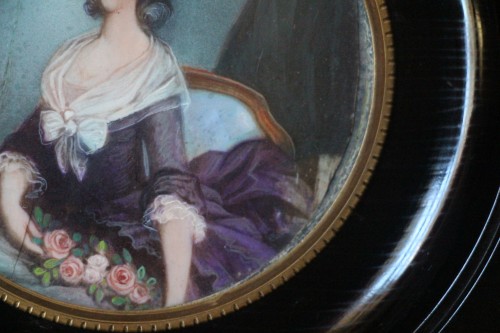 Antiquités - Portrait de la princesse de Lamballe d'après A-F Callet, miniature sur ivoire, XIXe.