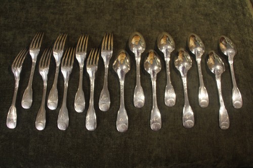 Antique Silver  - Set of eight large cutlery with the monogram AC in solid silver, Paris 18th century