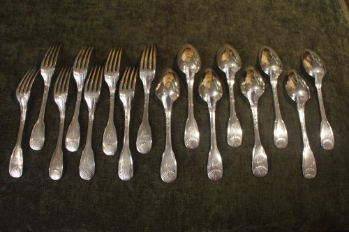 silverware & tableware  - Set of eight large cutlery with the monogram AC in solid silver, Paris 18th century