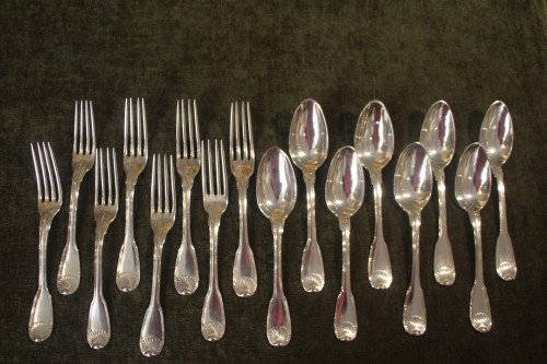 Set of eight large cutlery with the monogram AC in solid silver, Paris 18th century - 