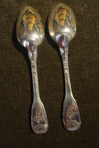 18th century - Set of eight large cutlery with the monogram AC in solid silver, Paris 18th century