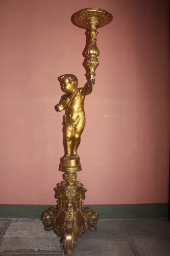 Lighting  - Gilded wood torch holder, Provence french Regence period