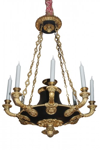 Lustre à l'antique en bronze doré et patiné, époque Louis-Philippe