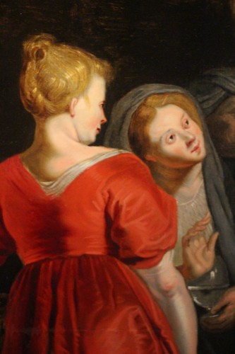 Antiquités - L'arrivée des femmes au tombeau, école de Rubens XVIIe siècle