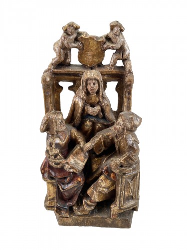 Sculpture en chêne, discussion théologique - Bruxelles fin du XVe siècle