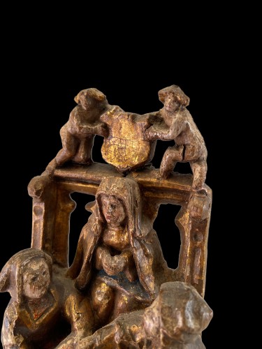 Sculpture en chêne, discussion théologique - Bruxelles fin du XVe siècle - Sculpture Style Moyen Âge