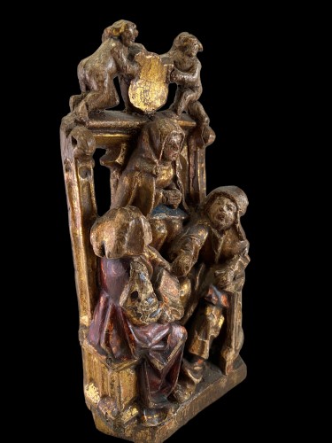 Sculpture  - Sculpture (oak) of a theological discussion - Brussels Late 15th century