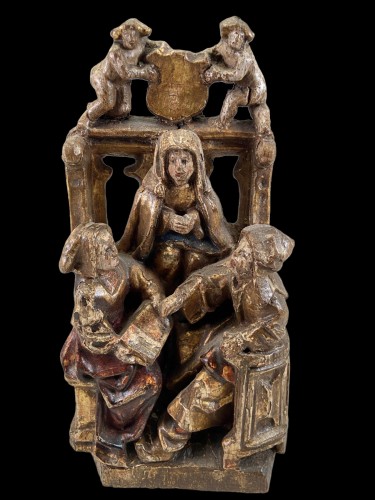 Sculpture (oak) of a theological discussion - Brussels Late 15th century - 