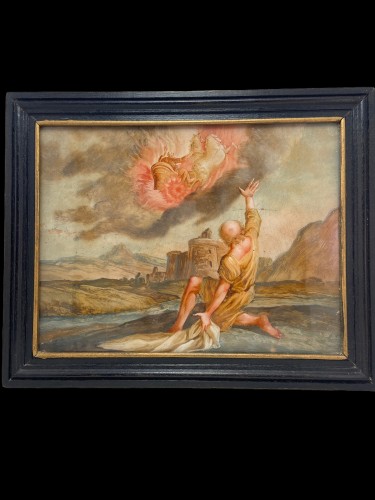 Two paintings on glass (verre églomisé)-XVII/XVIII-The history of Elijah - Religious Antiques Style 