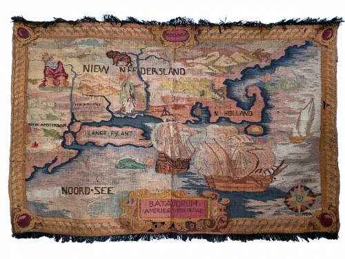 Tapestry (circa 1890-1920) with the map of America