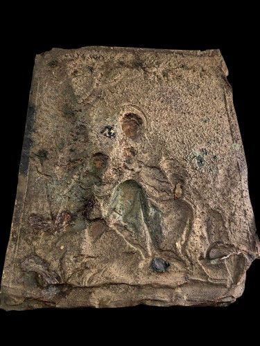 Art sacré, objets religieux  - La Nativité, plaque en relief en bronze doré - Augsburg Allemagne XVIIe siècle