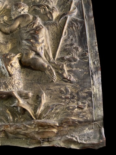 Antiquités - La Nativité, plaque en relief en bronze doré - Augsburg Allemagne XVIIe siècle