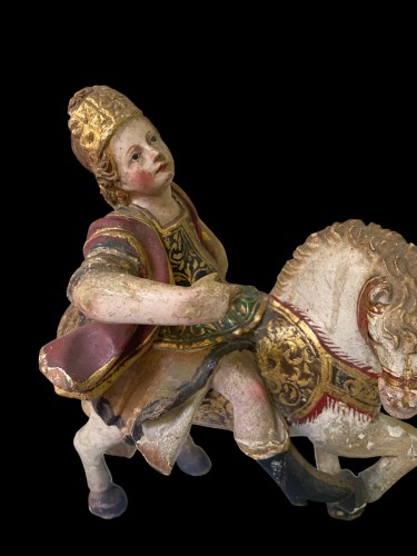 St. Longinus, petite sculpture polychrome en bois  XVII/XVIIIe - Hispano/Flamenco  St. Longin - Don Verboven - Exquisite Objects