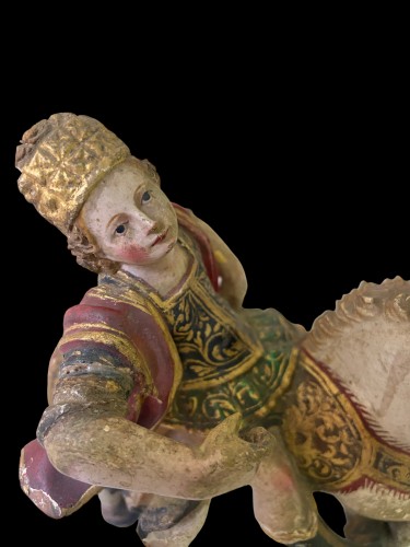  - St. Longinus, petite sculpture polychrome en bois  XVII/XVIIIe - Hispano/Flamenco  St. Longin