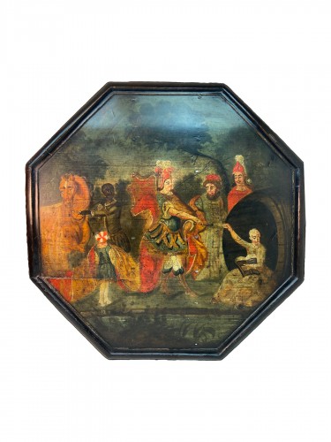 Table à plateau basculant, Art populaire du 18e siècle (Diogène & Alexandre le Grand)