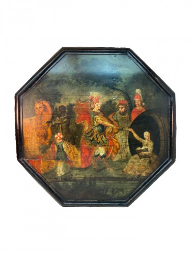 Folding table 18th Century Folk Art  (Diogenes &amp; Alexander the Great)