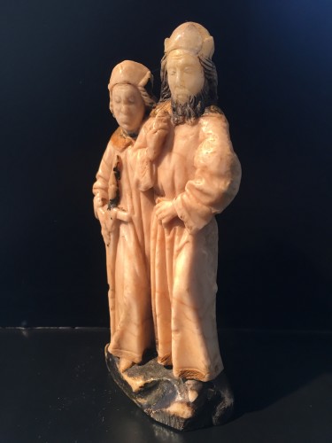 Deux petites figures en albâtre (Cosmas & Damianus) - Sculpture Style Moyen Âge