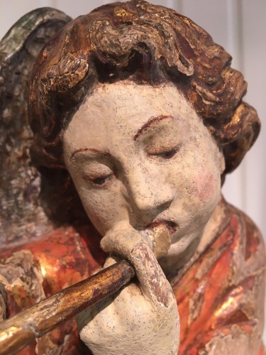 Ange musicien jouant de la trompette - 1460/1470 Bruges ou Gand - Art sacré, objets religieux Style Moyen Âge
