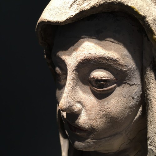 Antiquités - Sainte Brigitte sculpture en pierre calcaire - circa 1530 - probablement d'Allemagne