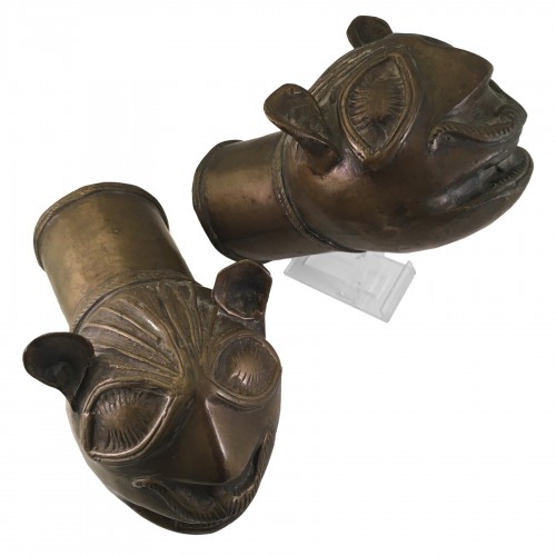 18th Century Bronze Palanquin Leopard Finials