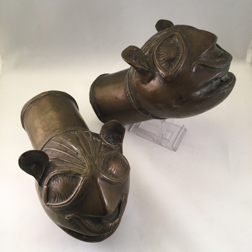 Curiosities  - 18th Century Bronze Palanquin Leopard Finials