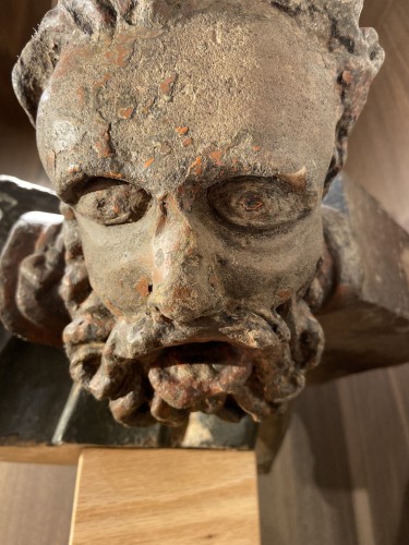 Architectural fragment in stone. A bearded man. 15th Century - France - 