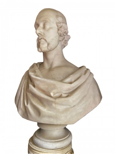 Bust of statesman in white marble - dated 1852 - signed Christopher Moore.