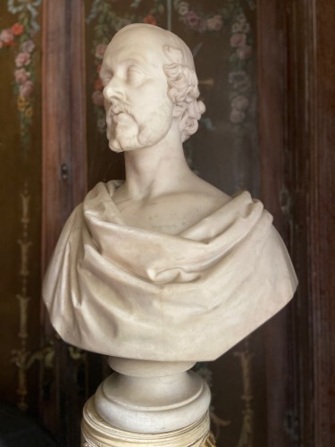 Sculpture  - Bust of statesman in white marble - dated 1852 - signed Christopher Moore.