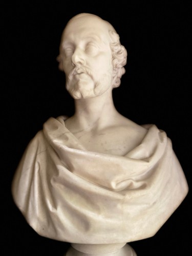 Bust of statesman in white marble - dated 1852 - signed Christopher Moore. - Napoléon III