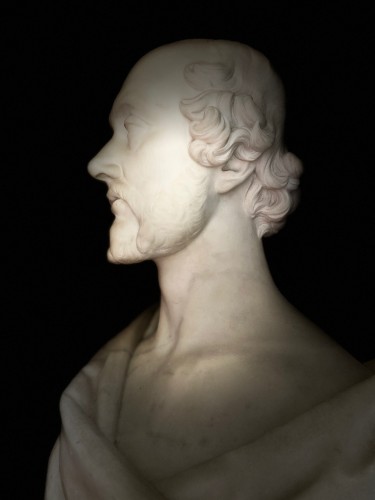 Napoléon III - Bust of statesman in white marble - dated 1852 - signed Christopher Moore.