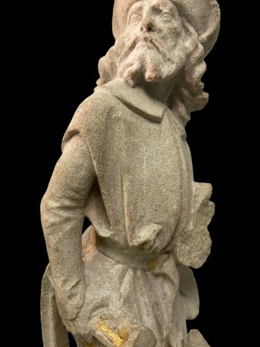 Middle age - Stone fragment with remains of polychromy - Flanders 15th Century (ca. 1480)
