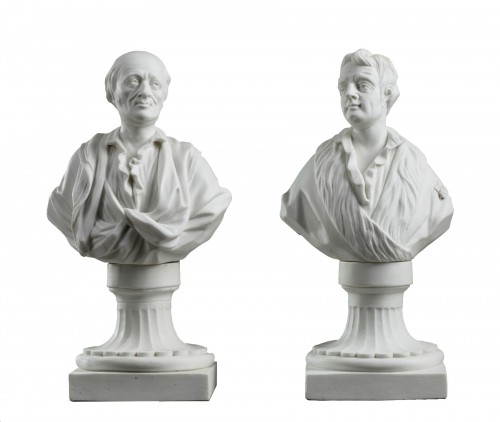 Busts of Voltaire and Rousseau, Tournai or Orléans biscuit, circa 1765-1775
