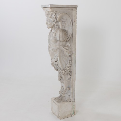 Antiquités - Pilastre de cheminée en forme de satyre , Italie 19e siècle