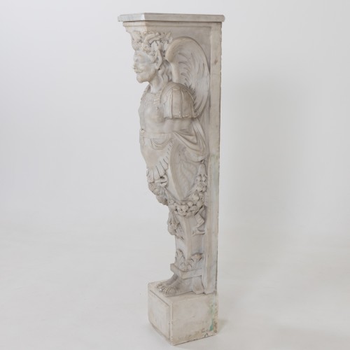 Antiquités - Pilastre de cheminée en forme de satyre , Italie 19e siècle