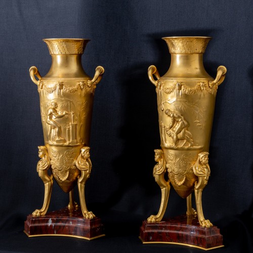 Objet de décoration Cassolettes, coupe et vase - Paire d'amphores en bronze, Levillain et Barbedienne, France fin du XIXe siècle