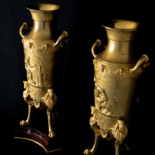 Antiquités - Paire d'amphores en bronze, Levillain et Barbedienne, France fin du XIXe siècle