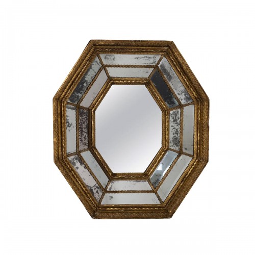 Octagonal Gilt and Facetted Wall Mirror, Spain, 17th century