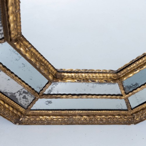 Antiquités - Miroir octogonal doré et à facettes, Espagne XVIIe siècle