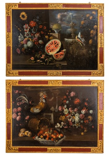 A pair of pendant still life in painting, Spain 17th century