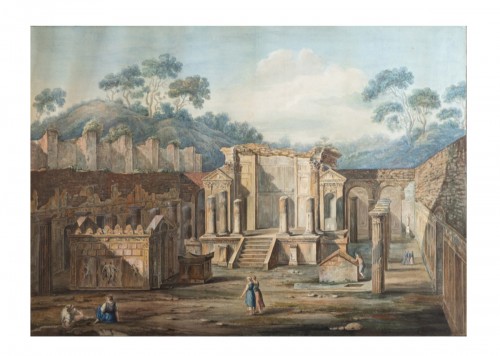 Watercolor of a temple ruin, probably 19th century