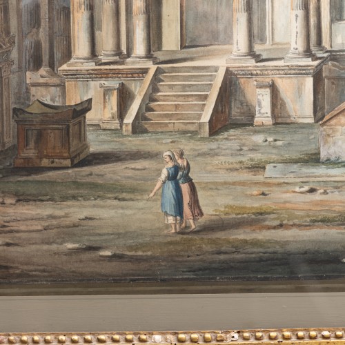 Tableaux et dessins Dessin, Aquarelle & Pastel - Aquarelle d'une ruine de temple, probablement 19e siècle