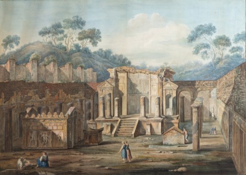 Watercolor of a temple ruin, probably 19th century - 