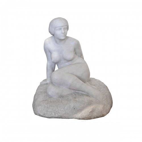 Art Deco Sculpture of a Sitting Female, sig. Chauvet, France 1920s