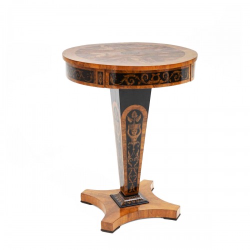 Empire Side Table with Black Ink Painting, Early 19th Century