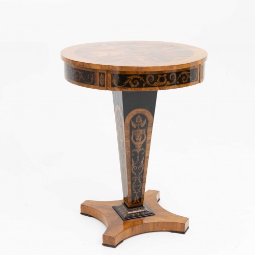 Furniture  - Empire Side Table with Black Ink Painting, Early 19th Century