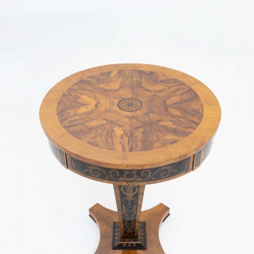 19th century - Empire Side Table with Black Ink Painting, Early 19th Century