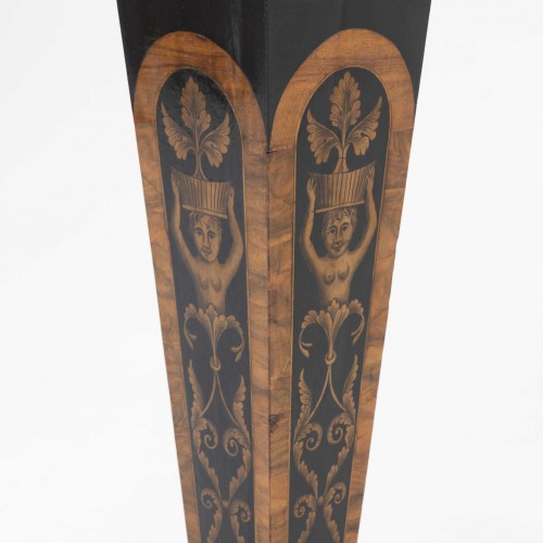 Antiquités - Empire Side Table with Black Ink Painting, Early 19th Century