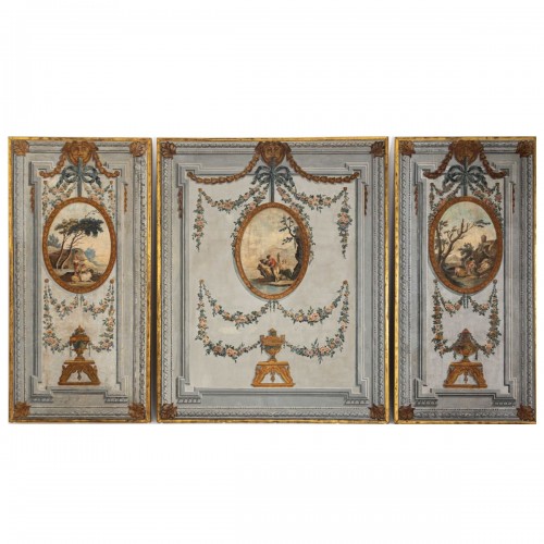 Three-part painted Wall Panels, Italy or France, 2nd Half 19th Century