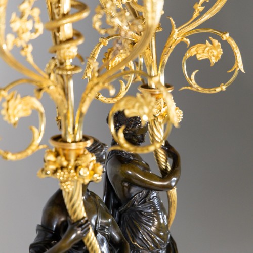 19th century - Pair of fire-gilt bronze Candelabras, stamped Raingo, France, Mid-19th Cent